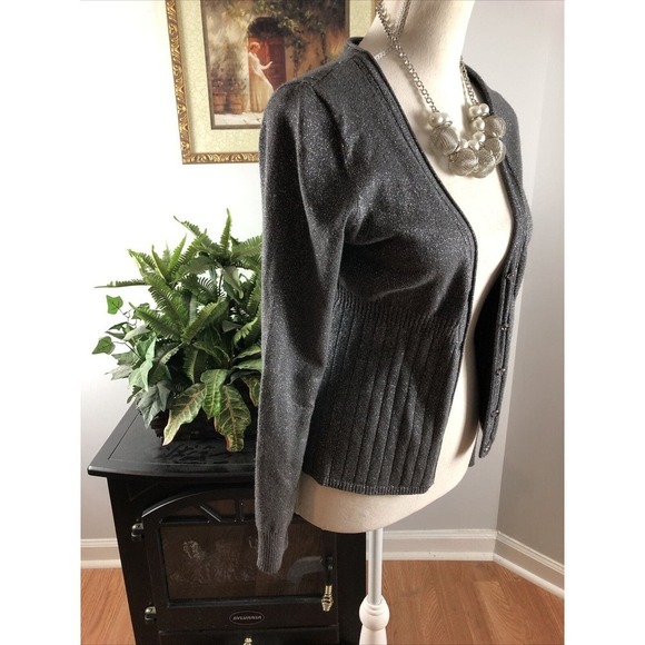 Willie Smith Women's Sweater Cardigan L Long Sleeve Open Front Gray Metallic - Picture 5 of 10